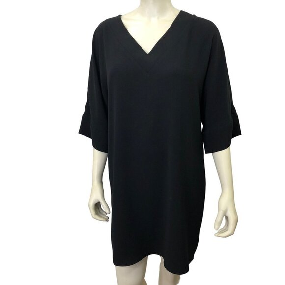 TRINA TURKS ELBOW SLEVE V NECK‎ SHIFT BLACK DRESS MD - Picture 1 of 5